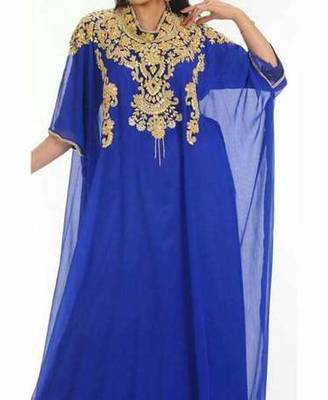Blue Zari Work Stones and Crystal Embedded Georgette Islamic Maxi Arabian Gown Party Wear Farasha 1