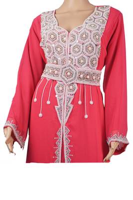 Peach Zari Stone Work Georgette Islamic Style Arabian gown Beads Embedded PartyWear Farasha 2