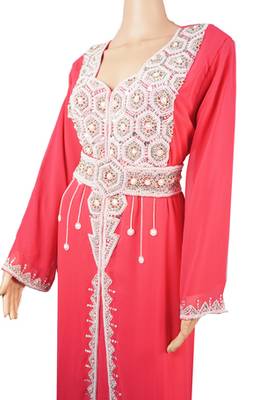 Peach Zari Stone Work Georgette Islamic Style Arabian gown Beads Embedded PartyWear Farasha 1