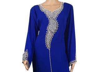 Blue Zari Stone Work Georgette Islamic Style Arabian gown Beads Embedded PartyWear Farasha 2