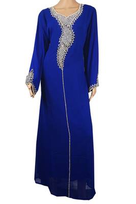 Blue Zari Stone Work Georgette Islamic Style Arabian gown Beads Embedded PartyWear Farasha 1