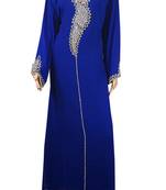 Blue Zari Stone Work Georgette Islamic Style Arabian gown Beads Embedded PartyWear Farasha
