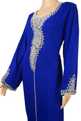 Blue Zari Stone Work Georgette Islamic Style Arabian gown Beads Embedded PartyWear Farasha 3
