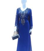 Blue Zari Work Stones and Crystal Embedded Georgette Islamic Maxi Arabian Gown Party Wear Farasha
