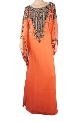 Orange Zari Stone Work Georgette Islamic Style Arabian gown Beads Embedded PartyWear Farasha 1