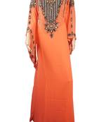Orange Zari Stone Work Georgette Islamic Style Arabian gown Beads Embedded PartyWear Farasha