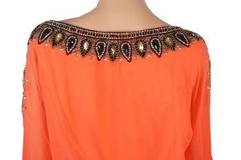 Orange Zari Stone Work Georgette Islamic Style Arabian gown Beads Embedded PartyWear Farasha 4