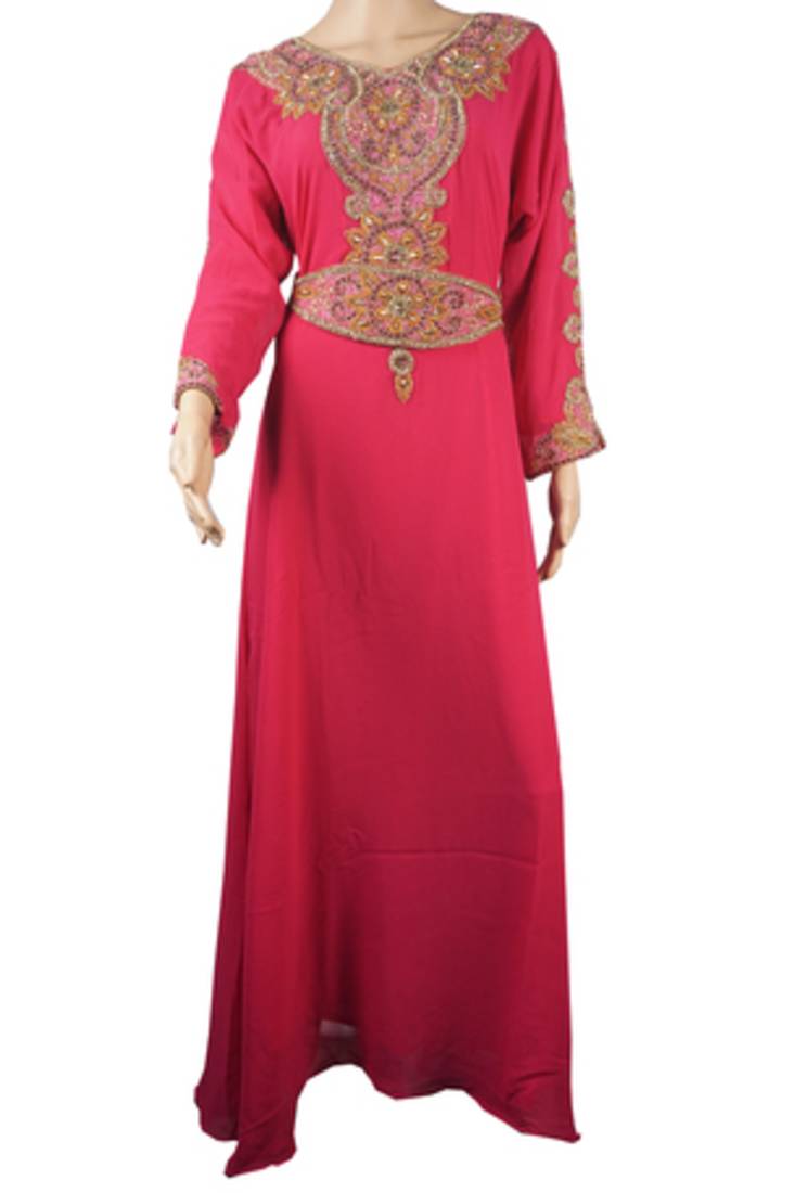 Pink Zari Stone Work Georgette Islamic Style Arabian gown Beads Embedded PartyWear Farasha