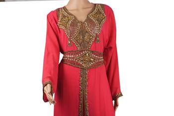Pink Zari Stone Work Georgette Islamic Style Arabian gown Beads Embedded PartyWear Kaftan 2