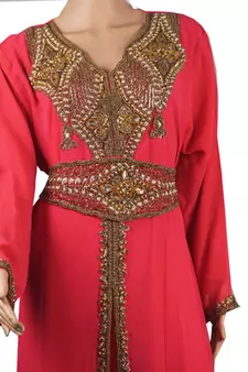 Pink Zari Stone Work Georgette Islamic Style Arabian gown Beads Embedded PartyWear Kaftan