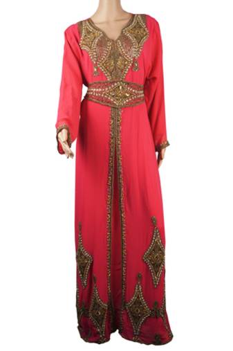 Pink Zari Stone Work Georgette Islamic Style Arabian gown Beads Embedded PartyWear Kaftan