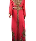 Pink Zari Stone Work Georgette Islamic Style Arabian gown Beads Embedded PartyWear Kaftan
