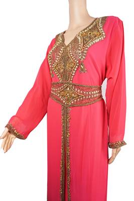 Pink Zari Stone Work Georgette Islamic Style Arabian gown Beads Embedded PartyWear Kaftan 4