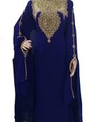 Blue Zari Work Stones and Crystal Embedded Georgette Islamic Maxi Arabian Gown Party Wear Farasha