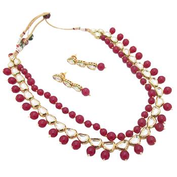 Kundan Ruby Designer Double Line Necklace set 1
