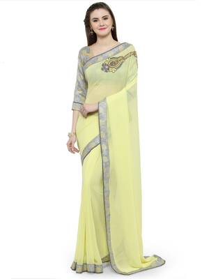 Green printed georgette saree with blouse 1