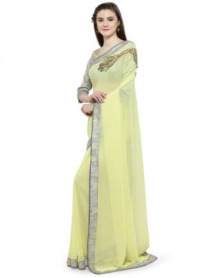 Green printed georgette saree with blouse 2