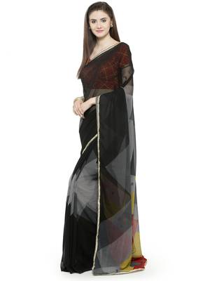 Black printed georgette saree with blouse 2