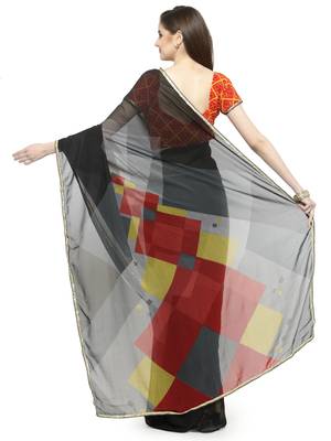 Black printed georgette saree with blouse 3