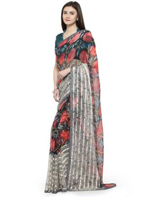 Multicolor brasso saree with blouse 2