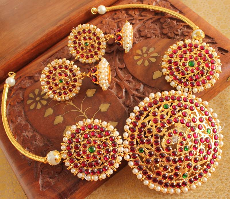Beautiful Handmade Kemp Temple Necklace With Jhumkka  