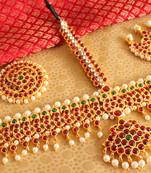 Beautiful Gold Plated Kemp Green Bridal Maang Tikka 