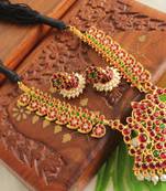 Beautiful Handmade Kemp Green Mango Temple Necklace Set 