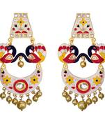 Trendy Meenakari Peacock Shape Double Layer Chaand Bali Brass Earring Set