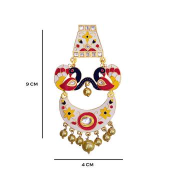 Trendy Meenakari Peacock Shape Double Layer Chaand Bali Brass Earring Set 2