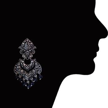 Meenakari German Silver Plated Double Layer Chaand Bali Brass Jhumka Earring Set 3