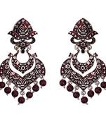 Meenakari German Silver Plated Double Layer Chaand Bali Brass Jhumka Earring Set