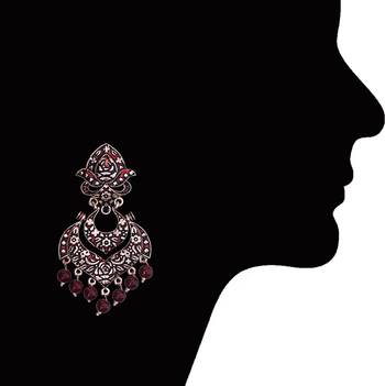 Meenakari German Silver Plated Double Layer Chaand Bali Brass Jhumka Earring Set 3