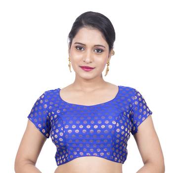 Blue Brocade Self Design readymade blouse 1
