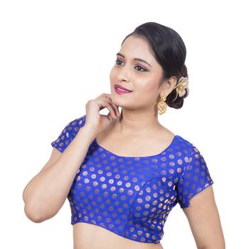 Blue Brocade Self Design readymade blouse 3