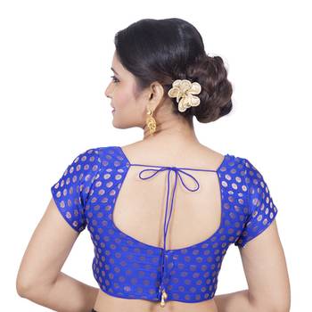 Blue Brocade Self Design readymade blouse 4