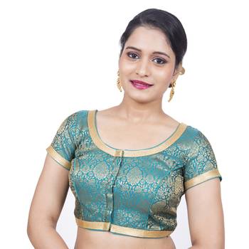 Dark Green Brocade Self Design readymade blouse 1