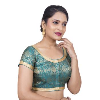 Dark Green Brocade Self Design readymade blouse 2