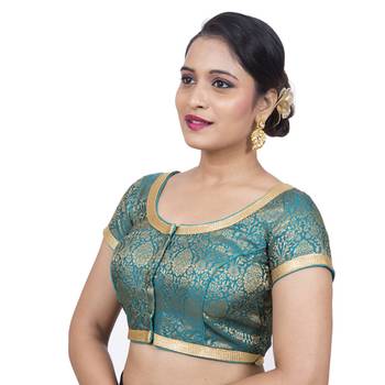 Dark Green Brocade Self Design readymade blouse 3