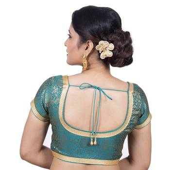Dark Green Brocade Self Design readymade blouse 4
