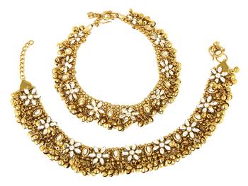 antique kundan flower gold plated payal anklet 1