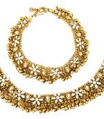antique kundan flower gold plated payal anklet