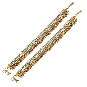 antique kundan flower gold plated payal anklet 2