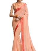 Orange Pure Georgette Embroidered Saree With Blouse