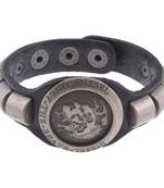 men biker black bullet strand leather bracelet strap free size