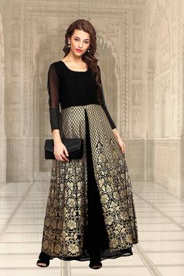 Black printed georgette stitched kurta 6
