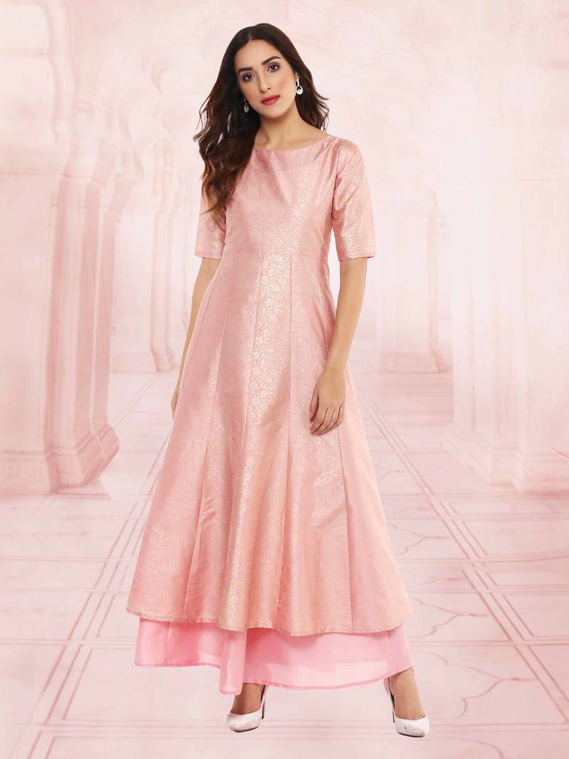 Pink  dupion silk stitched kurti