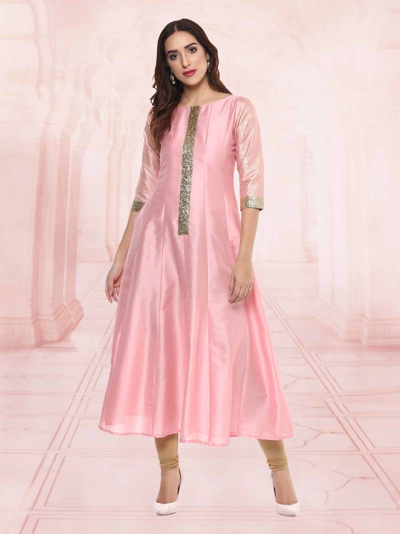 Pink  dupion silk stitched kurti