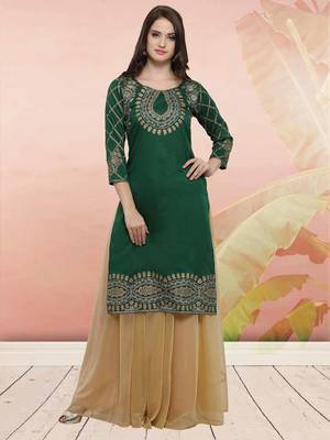 Green printed dupion silk kurtas-and-kurtis 5