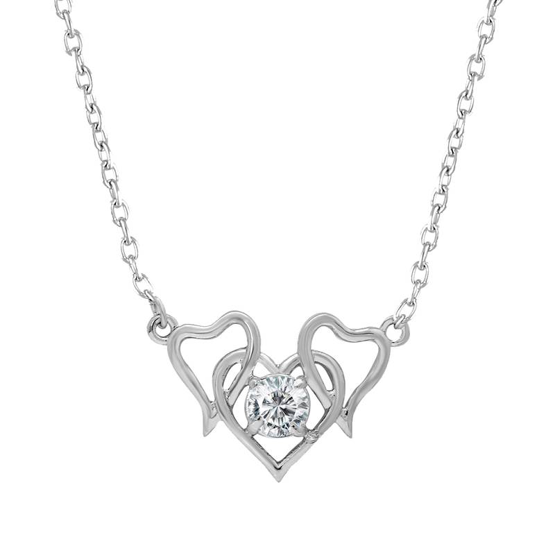 Mahi Rhodium Plated Valentine collection Entwined Heart Cubic Zirconia Pendant PS1193703R