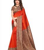 Orange Silk Printed Saree With Blouse